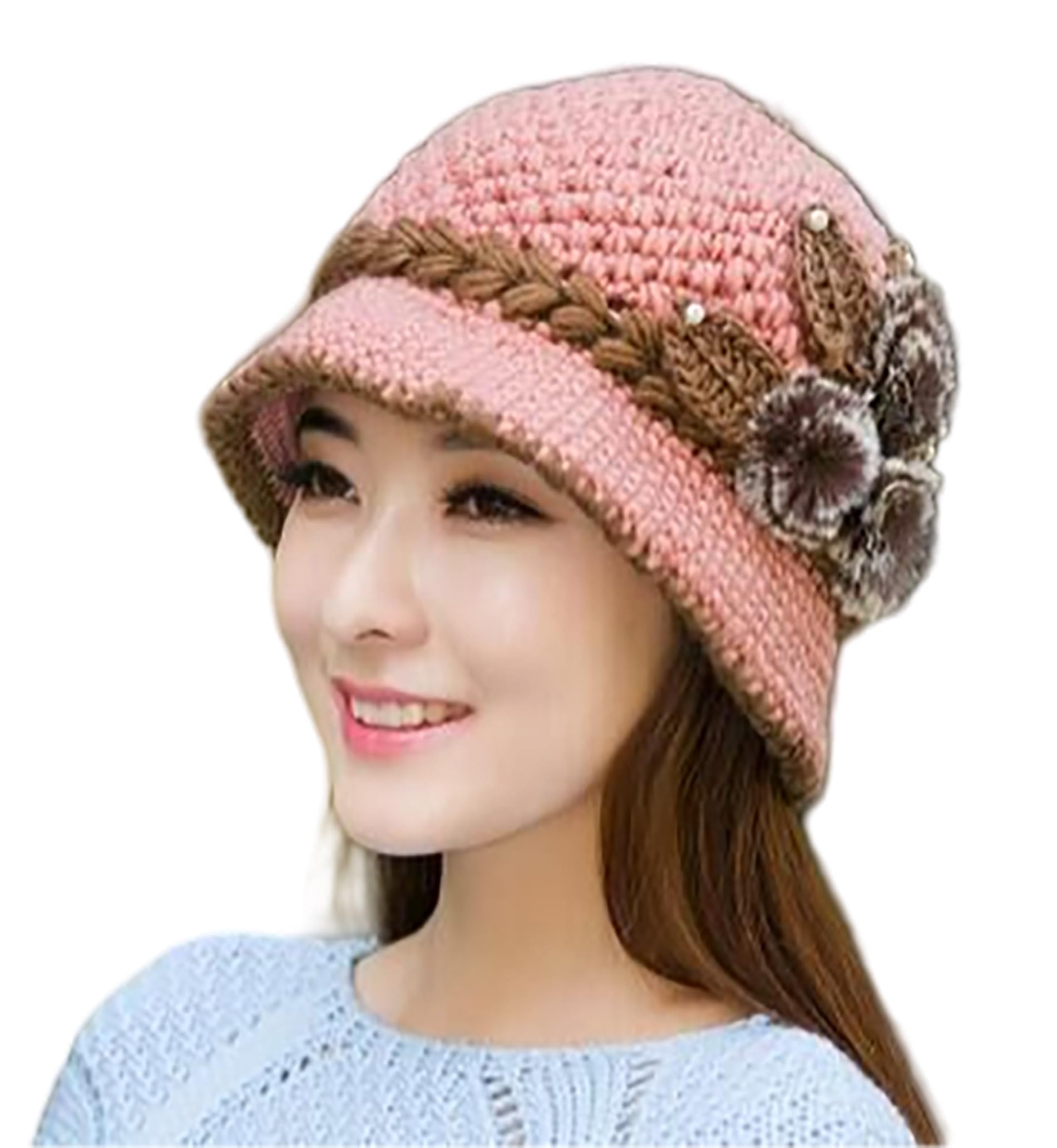 French Thicken Women's Flowers Knitted-Woolen-Hat Fashion Beanie-Hat Lady Crochet-Bucekt-Hat for Winter